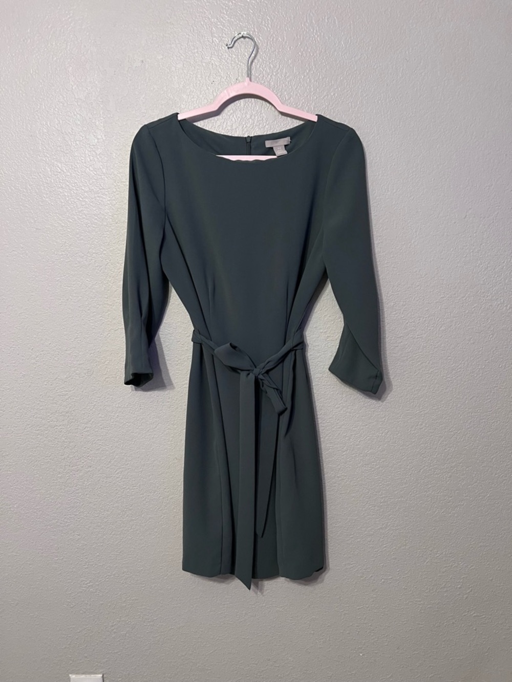 H&M Dark Green Long-Sleeve Tie-Waist Dress